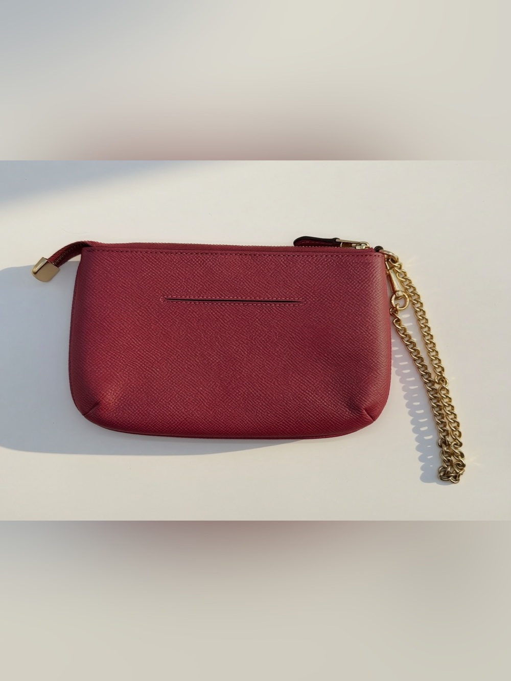 Coach Deep Berry Saffiano Leather Wristlet Gold Chain Feminine Coastal Chic - Picture 5 of 5